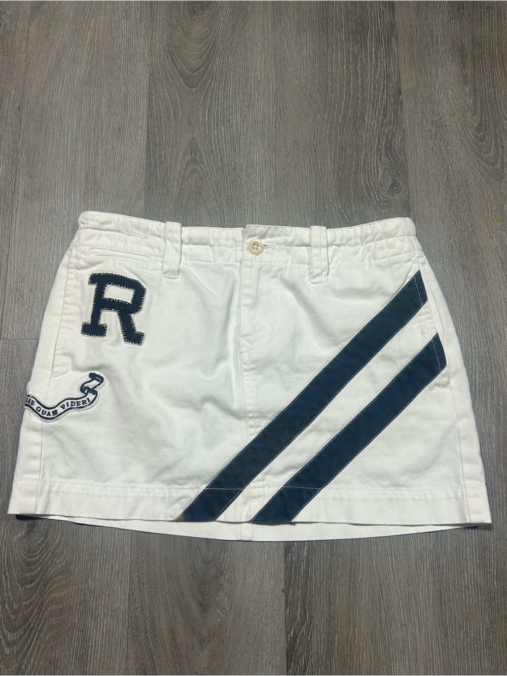 Vintage Polo Rugby Ralph Lauren White Denim Short Skirt With Patches Sz 0